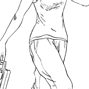 プレーヤー持って出かける（彩色）